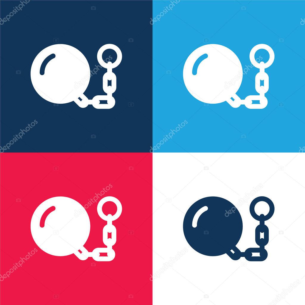 Ball And Chain blue and red four color minimal icon set