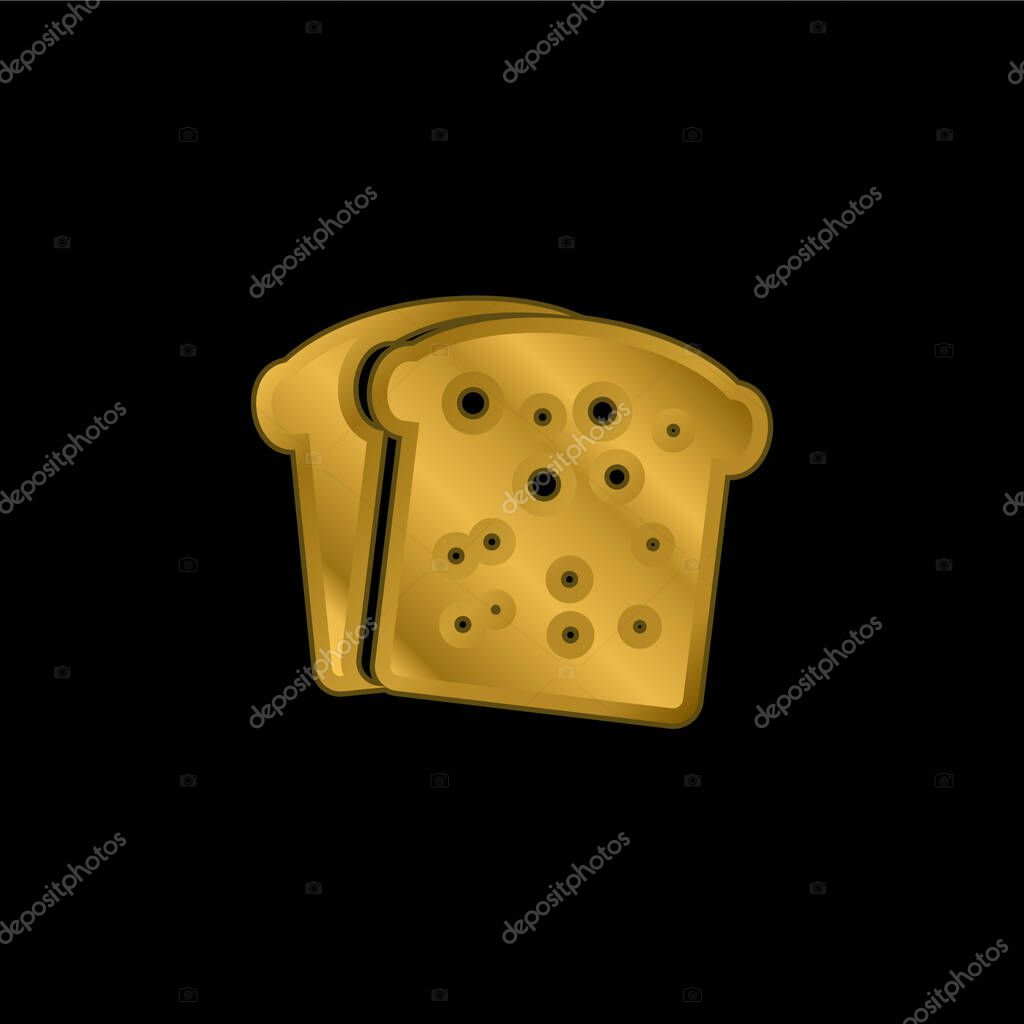Breakfast Bread Toasts gold plated metalic icon or logo vector