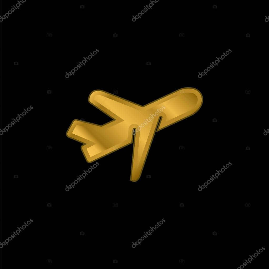 Airplane gold plated metalic icon or logo vector