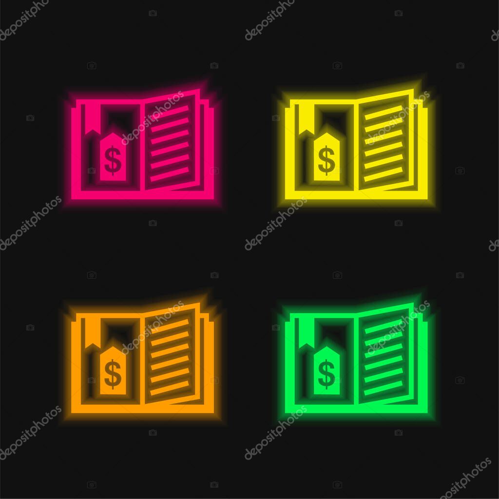 Book four color glowing neon vector icon
