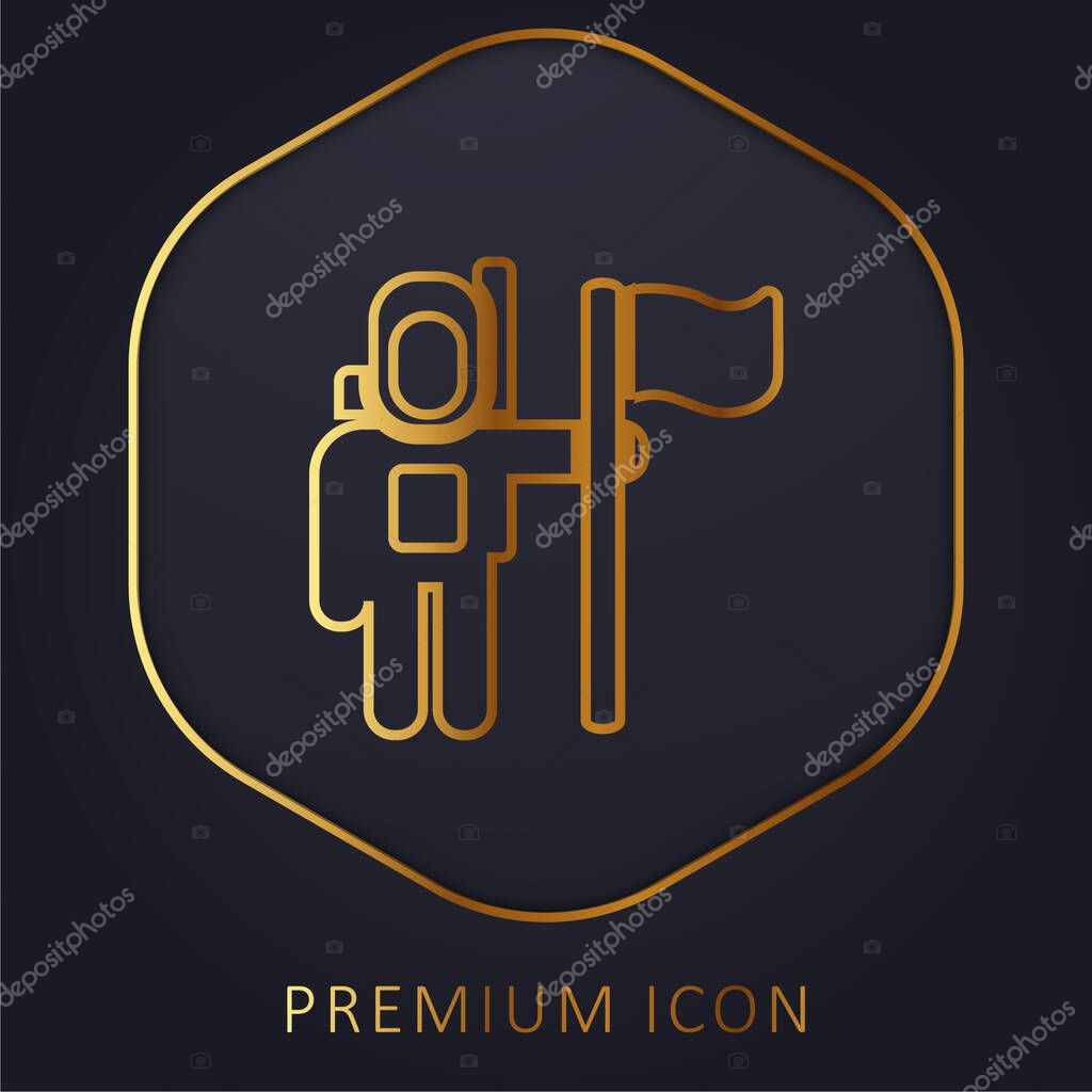 Astronaut Space Traveller With A Flag golden line premium logo or icon