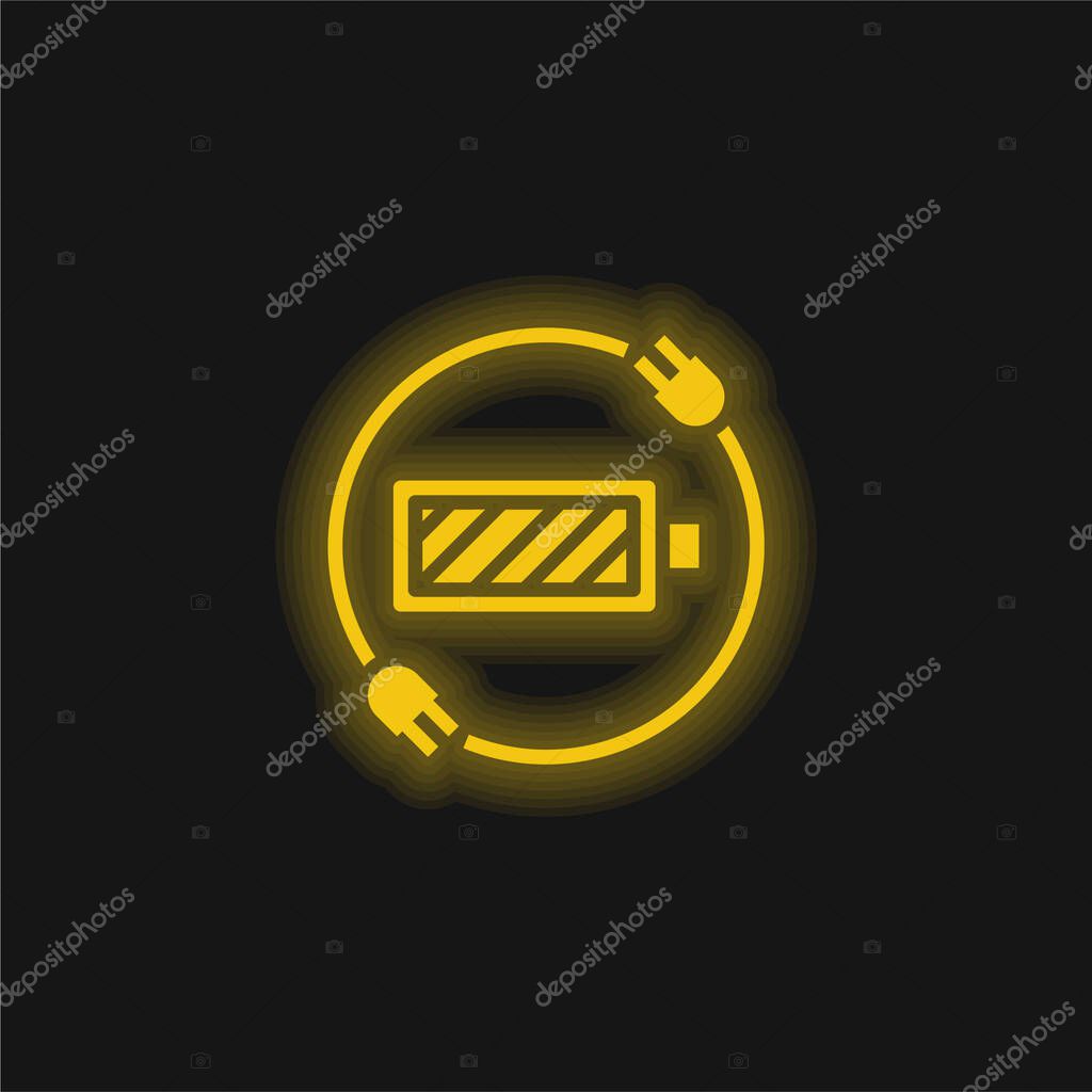 Battery Status yellow glowing neon icon