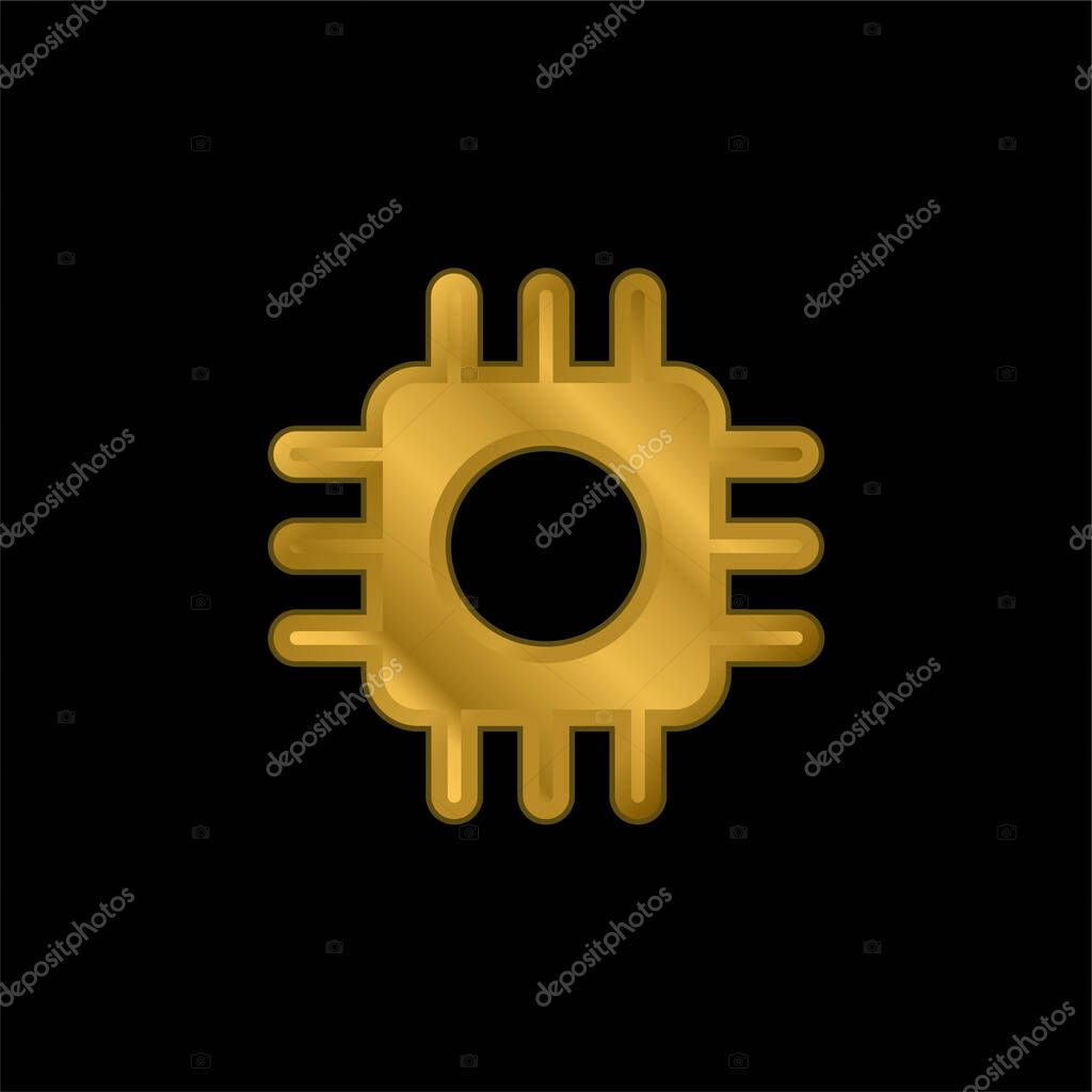 Big Processor gold plated metalic icon or logo vector