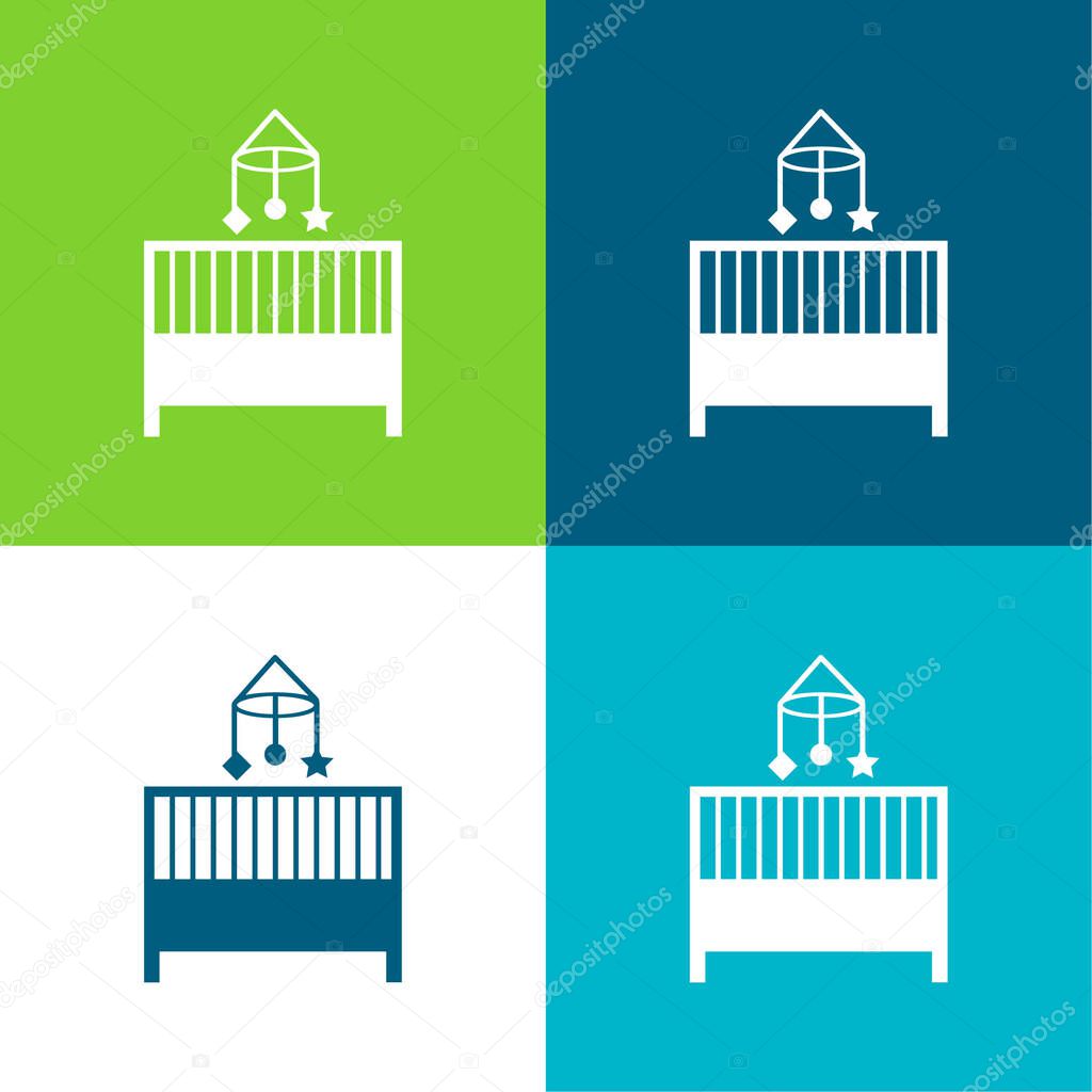 Baby Crib Bedroom Furniture Flat four color minimal icon set