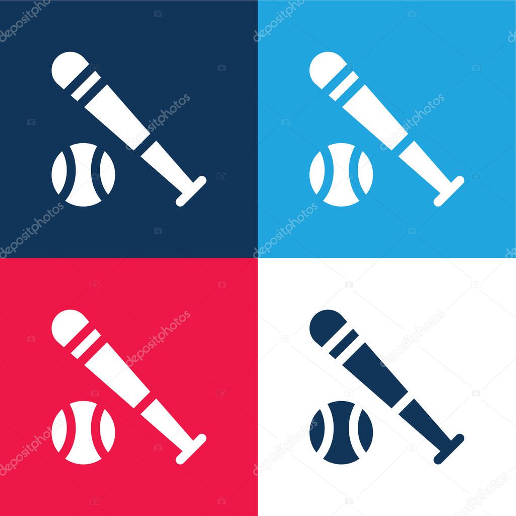 Baseball Bat blue and red four color minimal icon set