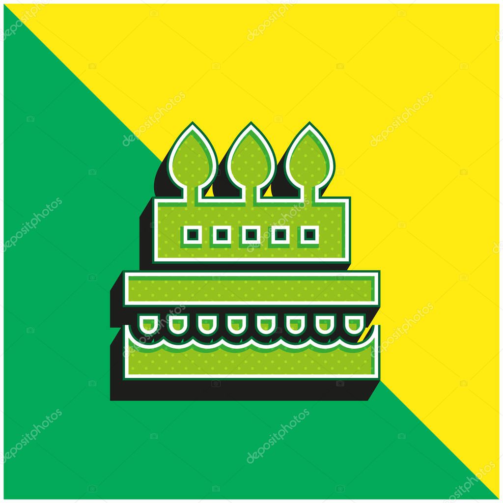 Birthday Cake Green and yellow modern 3d vector icon logo