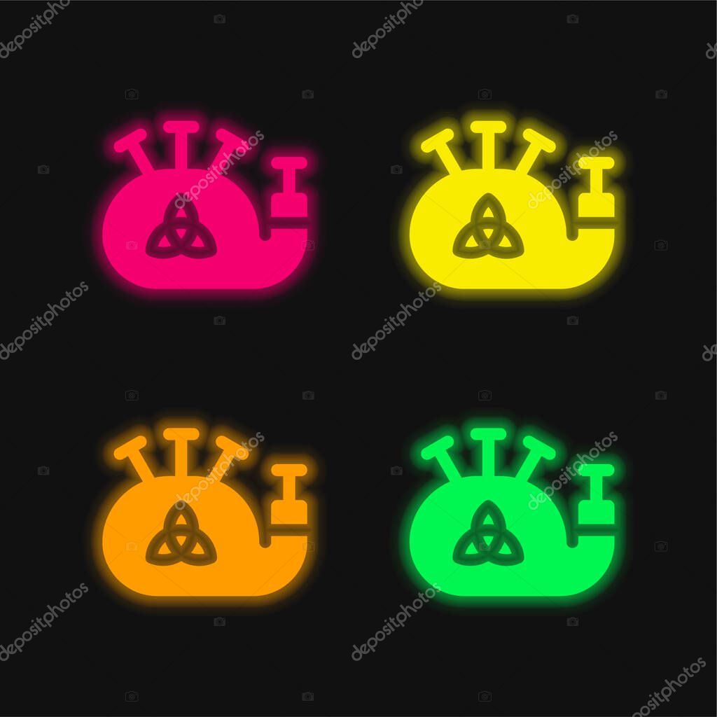Bagpipe four color glowing neon vector icon