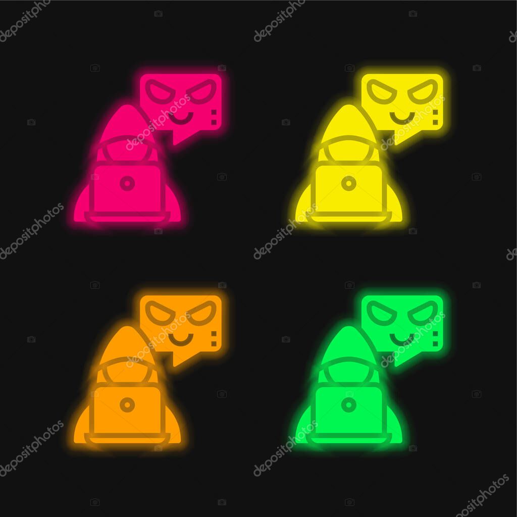 Botnet four color glowing neon vector icon