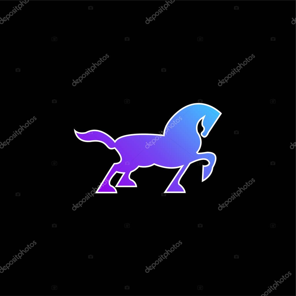 Big Black Horse Walking Side Silhouette With Tail And One Foot Up blue gradient vector icon