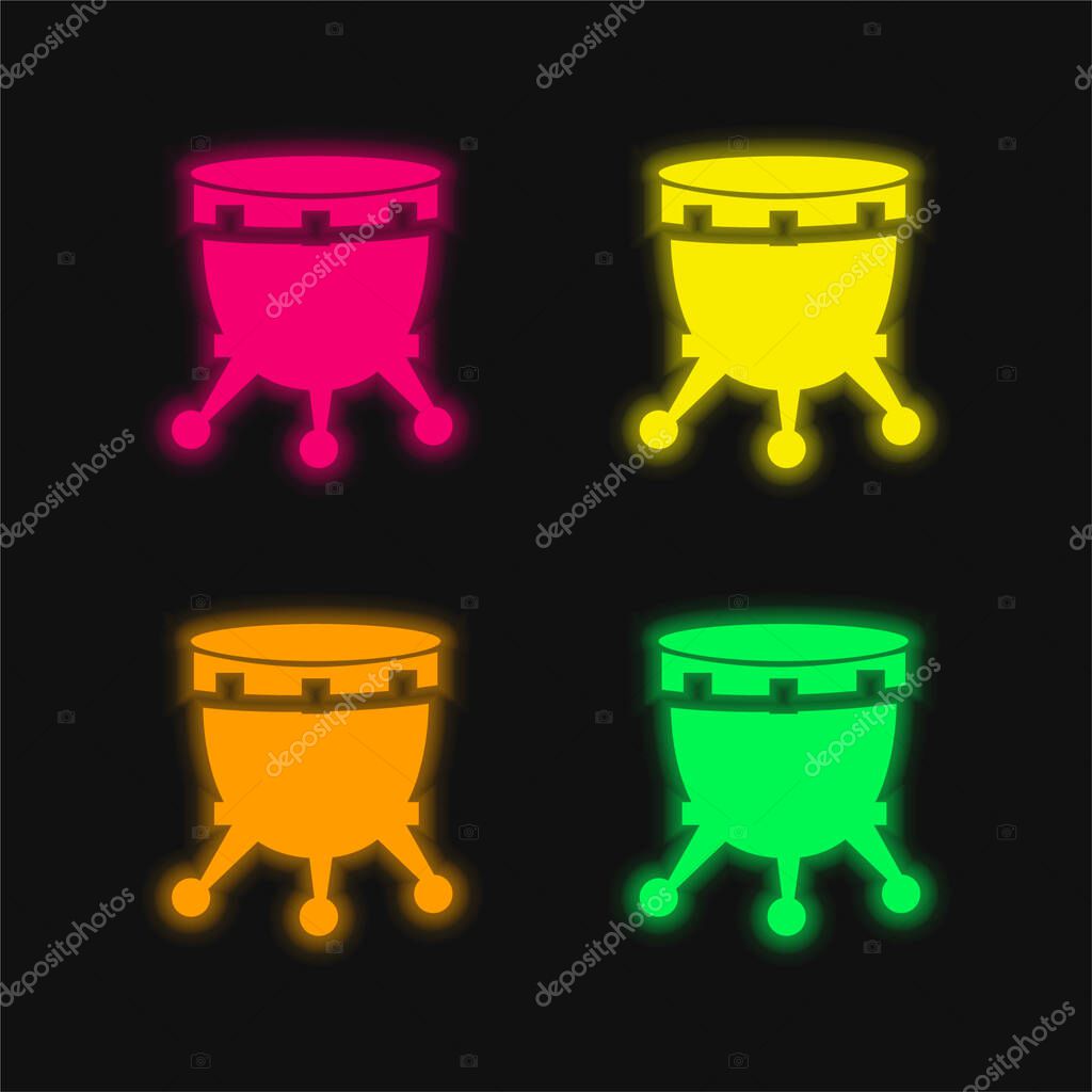 African Drum With Stand four color glowing neon vector icon