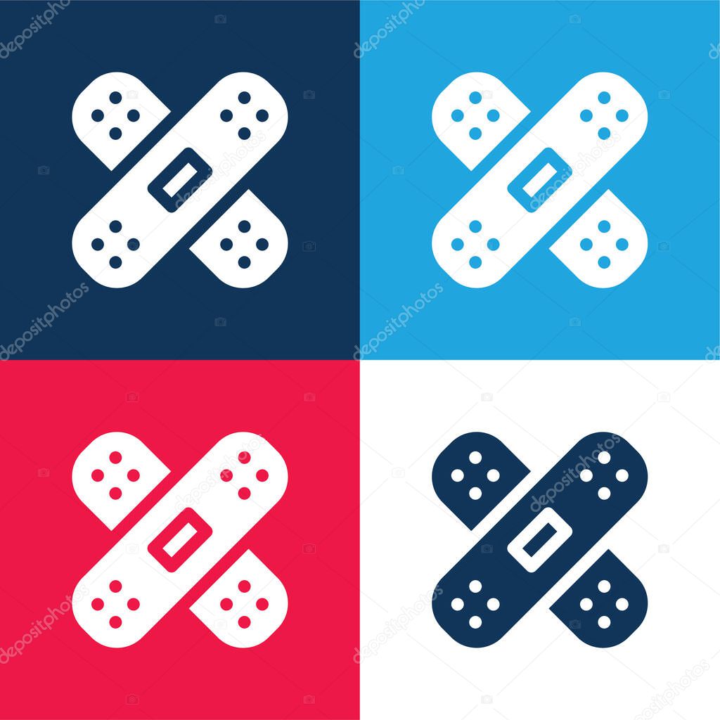 Band Aid blue and red four color minimal icon set