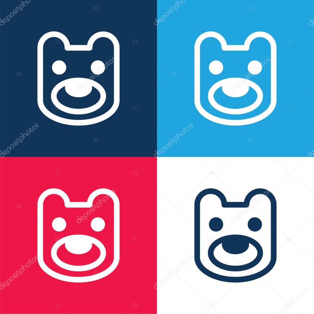 Bear Head blue and red four color minimal icon set