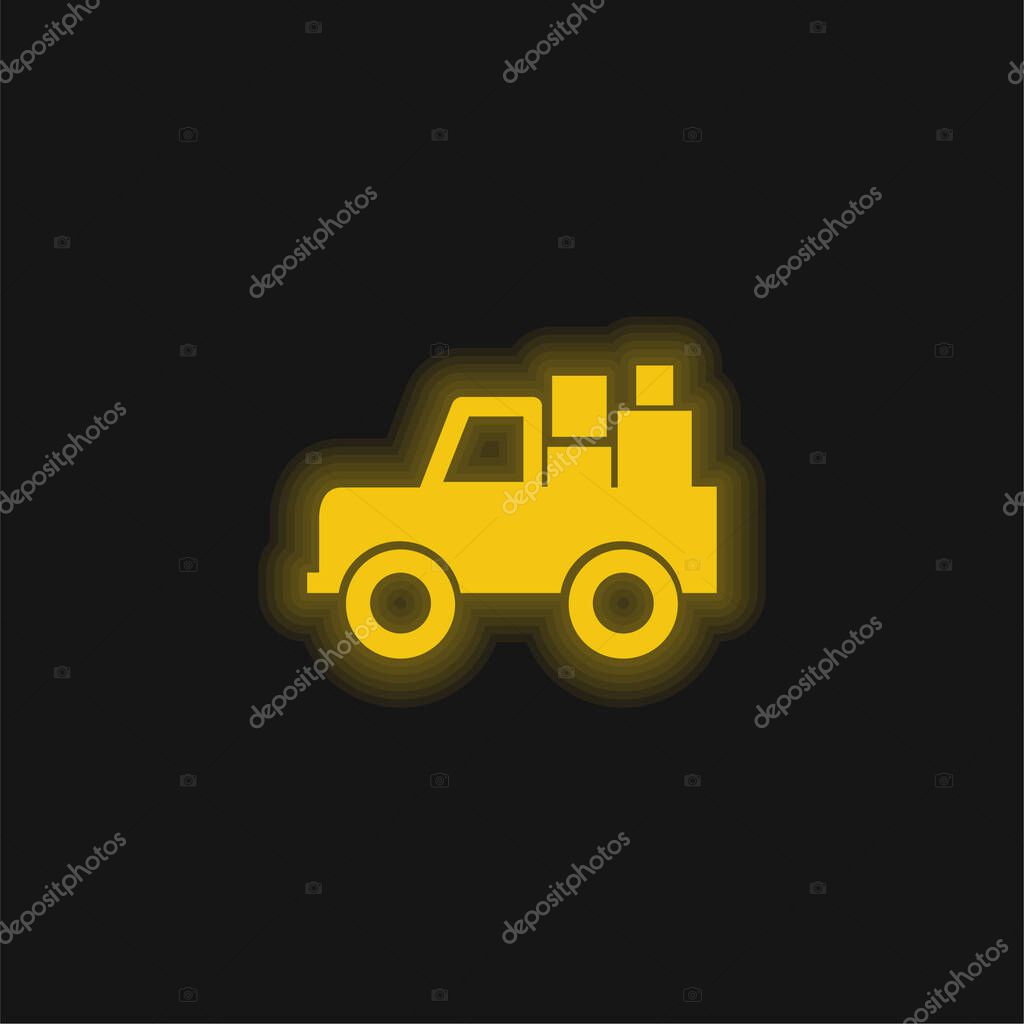 All Terrain Vehicle With Cargo yellow glowing neon icon