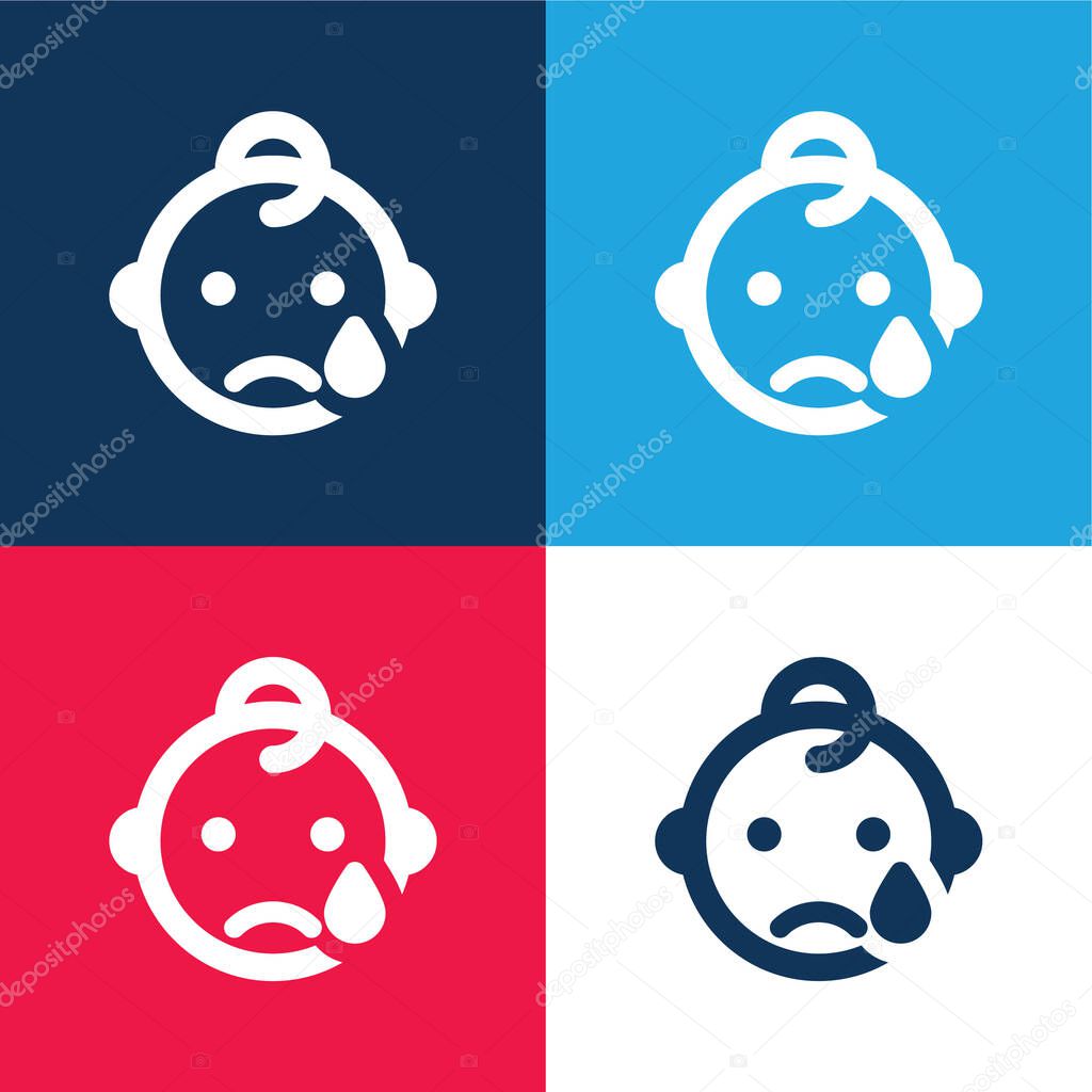Baby blue and red four color minimal icon set