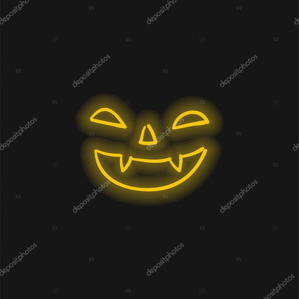 Bad Halloween Face Of Mouth Nose And Eyes Outlines yellow glowing neon icon