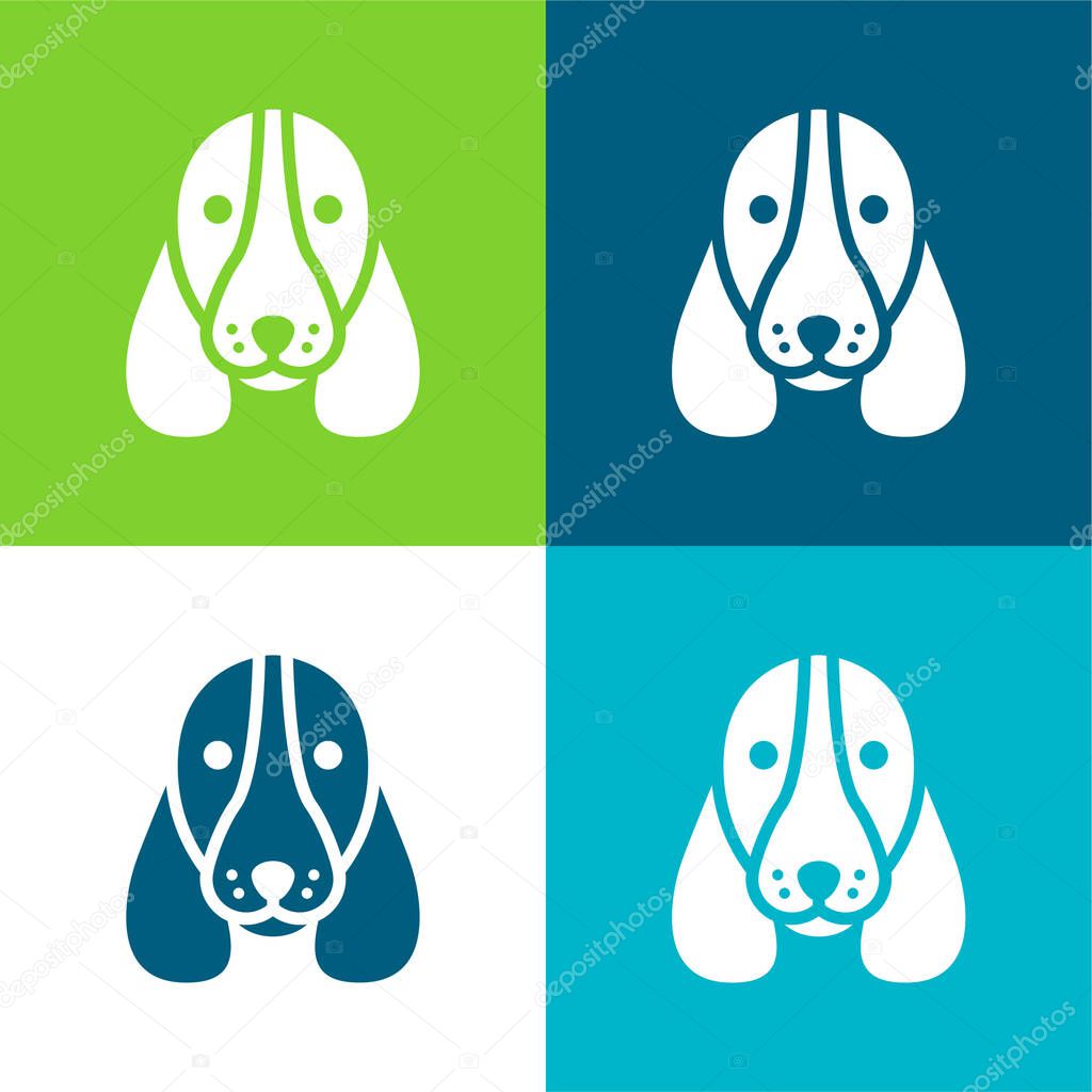 Basset Hound Dog Head Flat four color minimal icon set