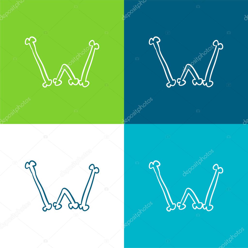 Bones W Outlined Letter Of Halloween Typography Flat four color minimal icon set