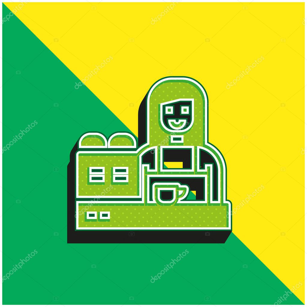 Barista Green and yellow modern 3d vector icon logo