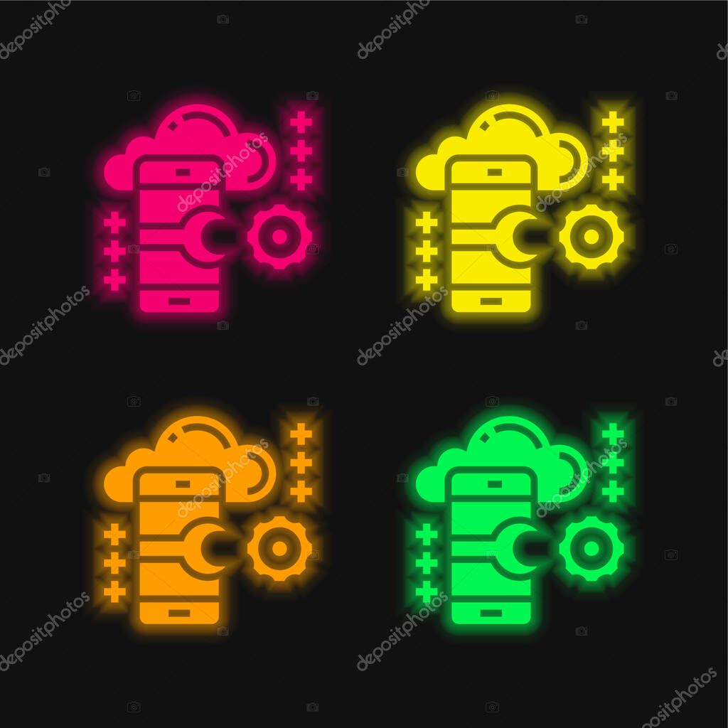 Application four color glowing neon vector icon