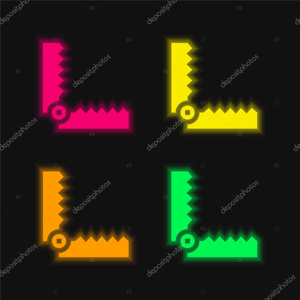 Bear Trap four color glowing neon vector icon