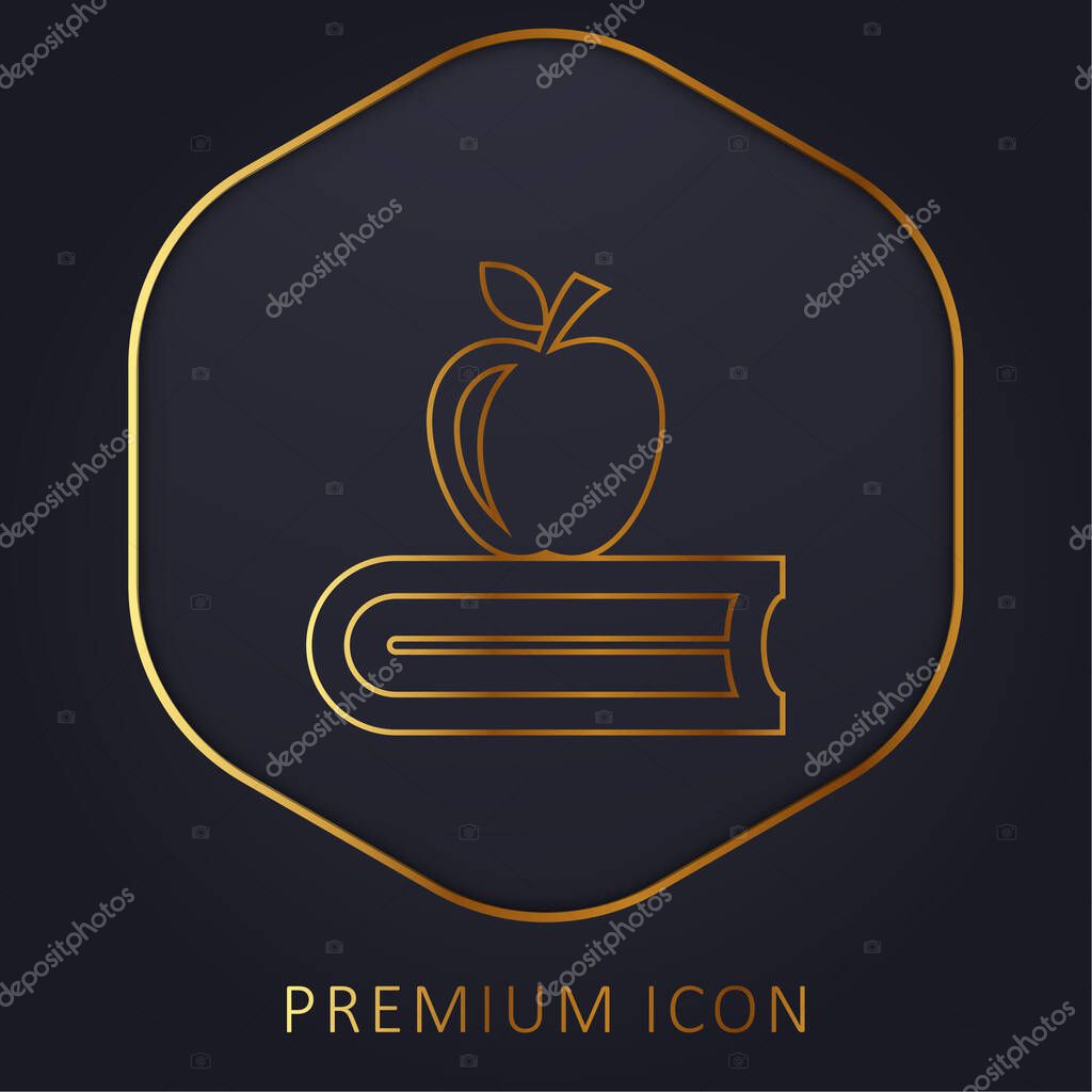 Book With Apple golden line premium logo or icon
