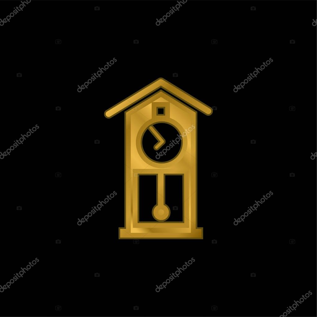 Antique Clock gold plated metalic icon or logo vector
