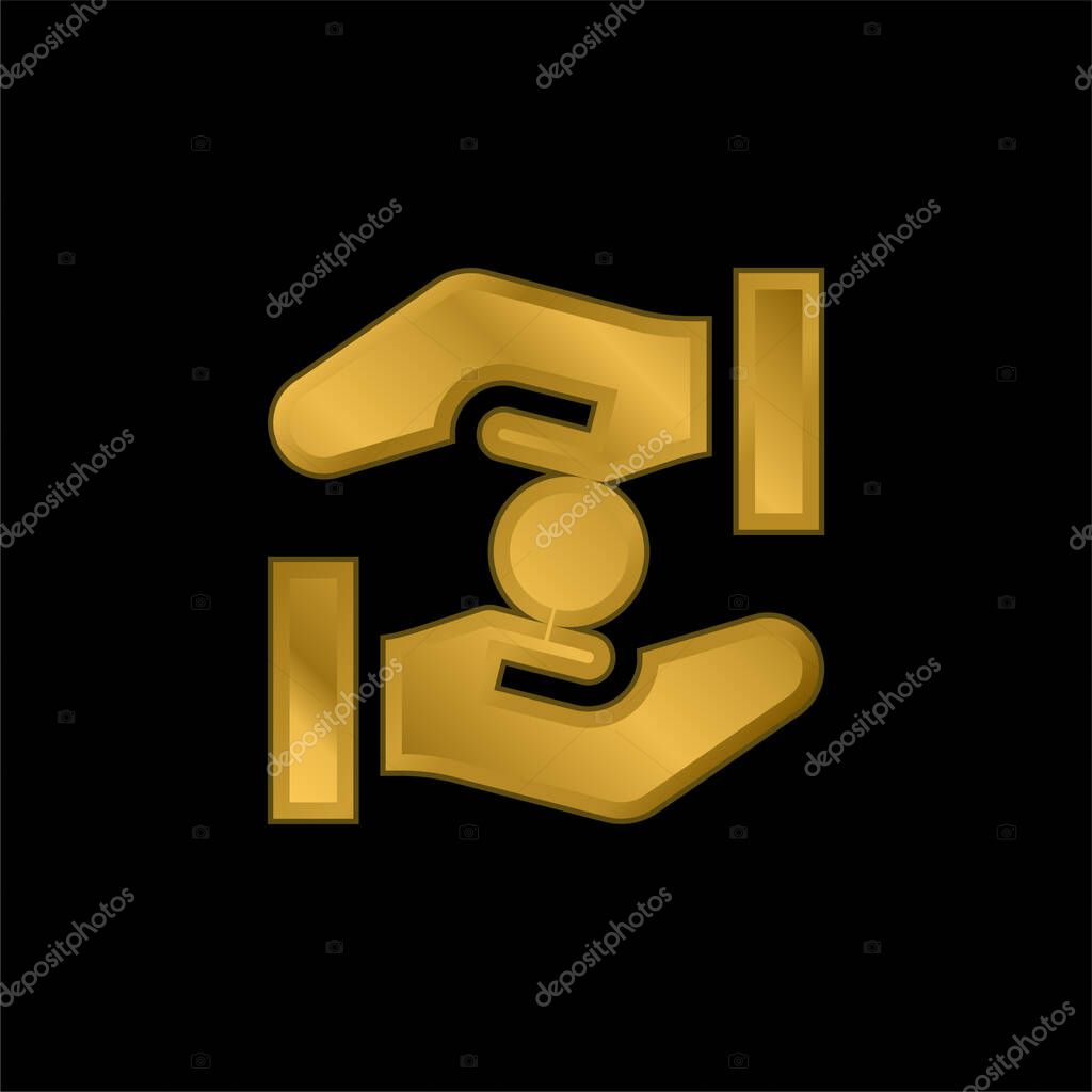 Alms gold plated metalic icon or logo vector
