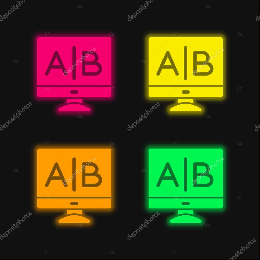 Ab Testing four color glowing neon vector icon