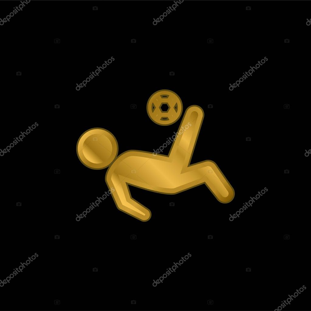 Bicycle Kick gold plated metalic icon or logo vector