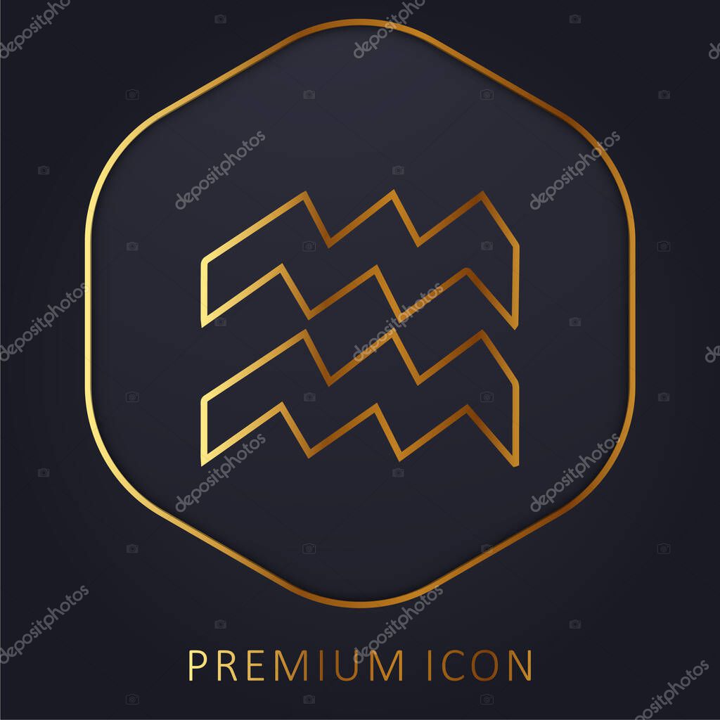 Aquarius Astrological Sign golden line premium logo or icon