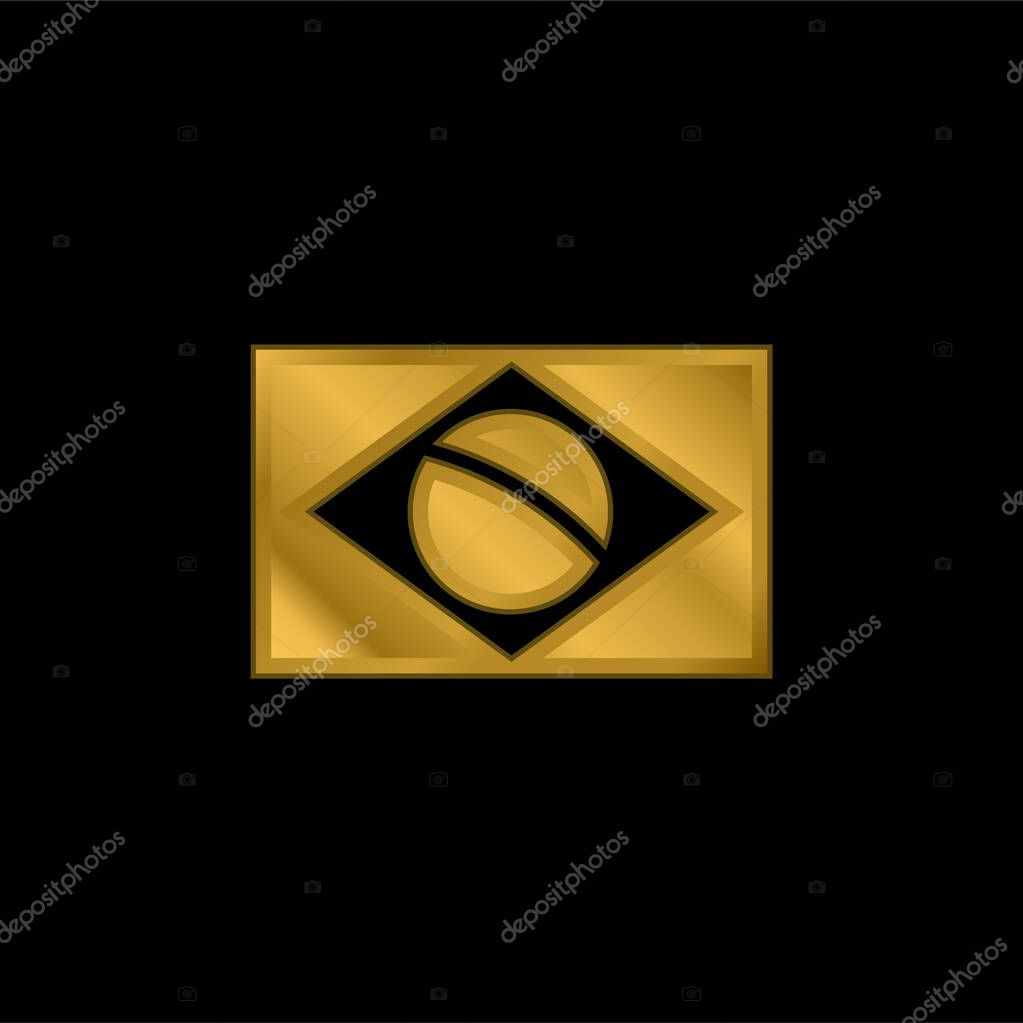 Brazil Flag gold plated metalic icon or logo vector