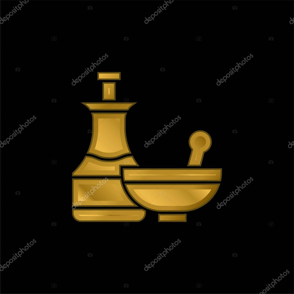 Apothecary gold plated metalic icon or logo vector
