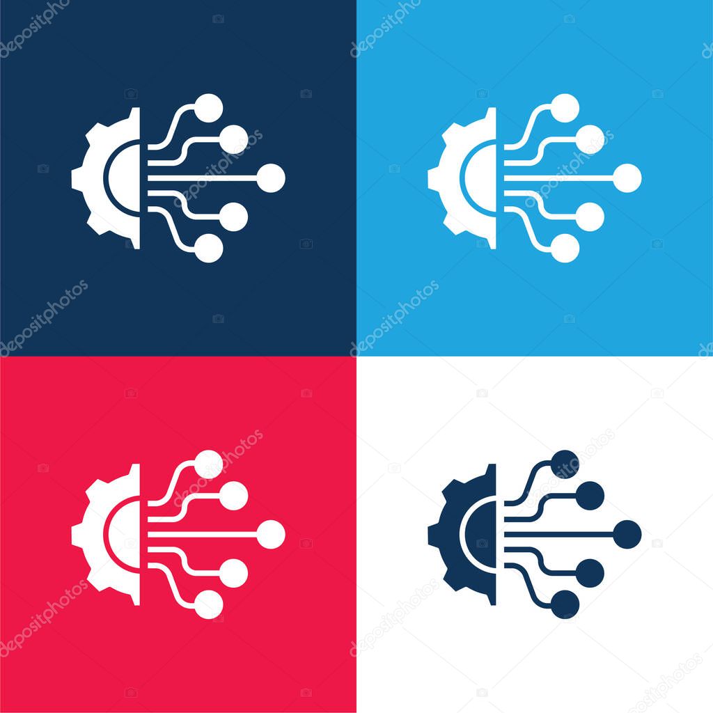 Artificial Intelligence blue and red four color minimal icon set