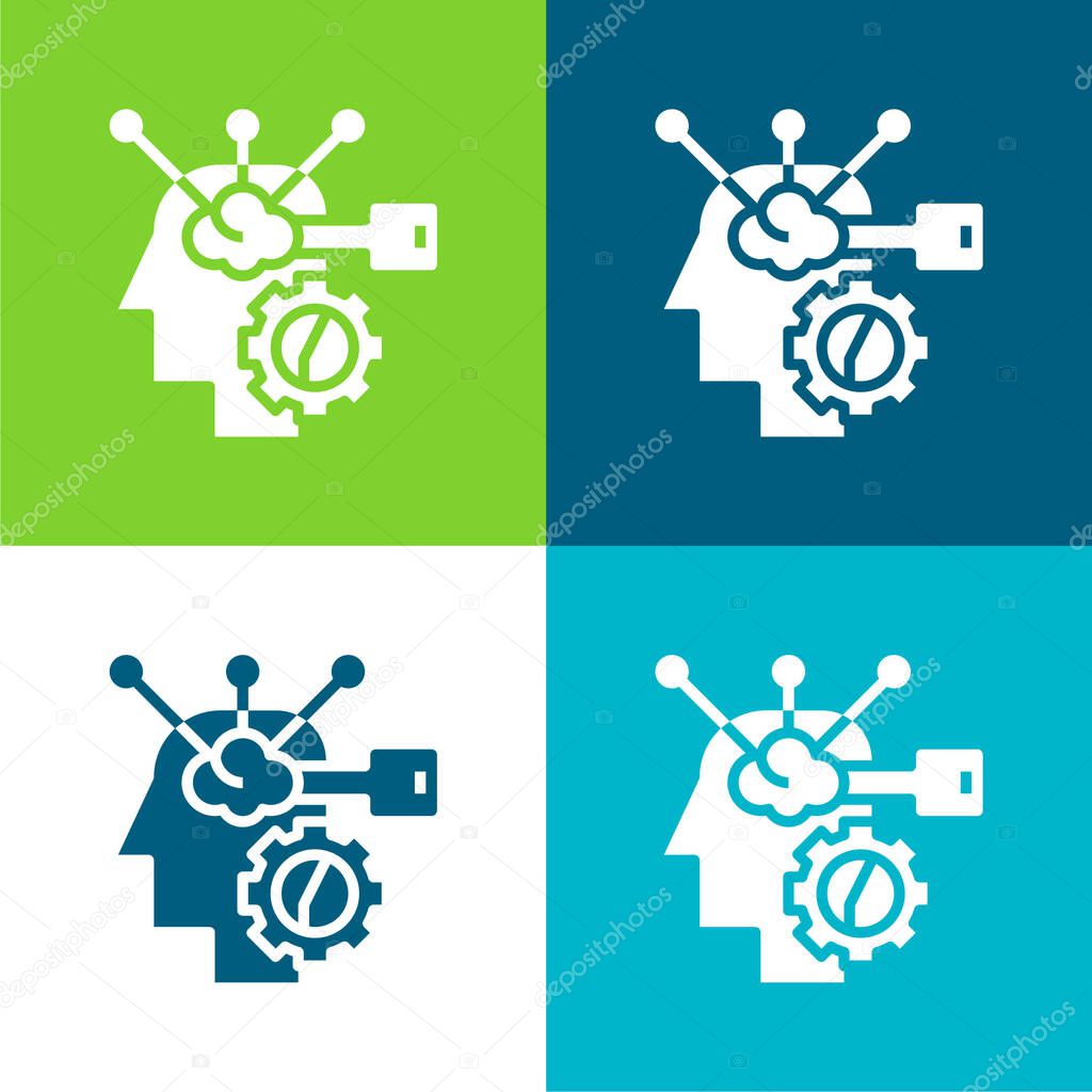 Brain Process Flat four color minimal icon set