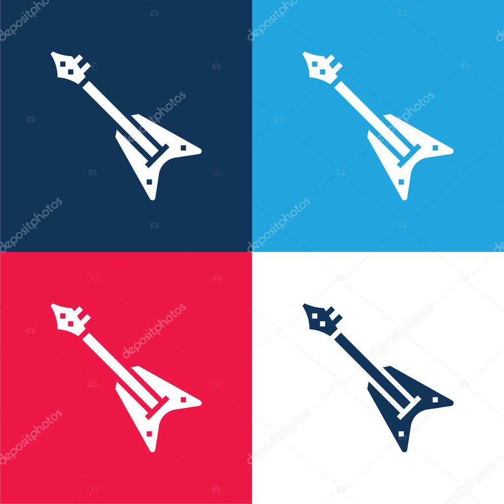 Bass Guitar blue and red four color minimal icon set