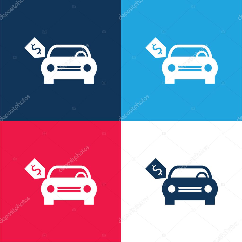 Brand New Car With Dollar Price Tag blue and red four color minimal icon set