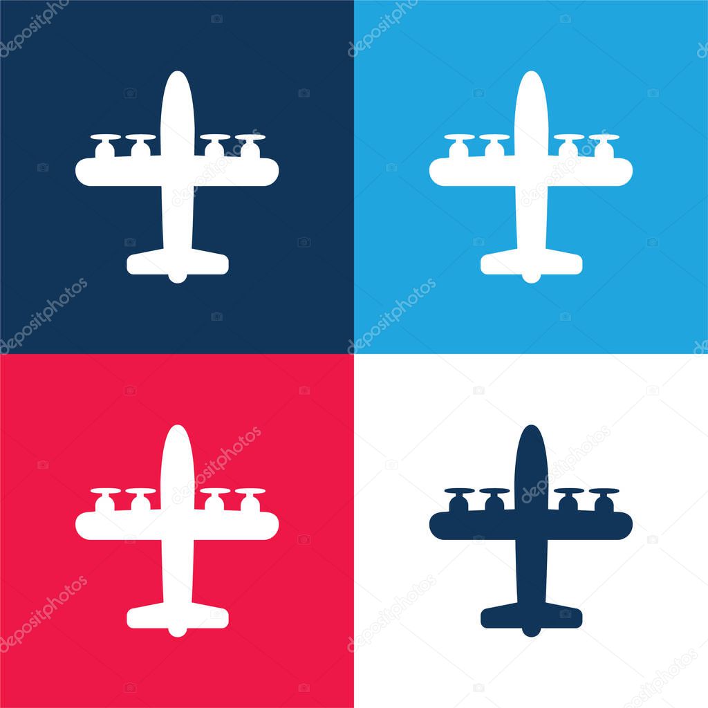 Airplane With Four Propellers blue and red four color minimal icon set