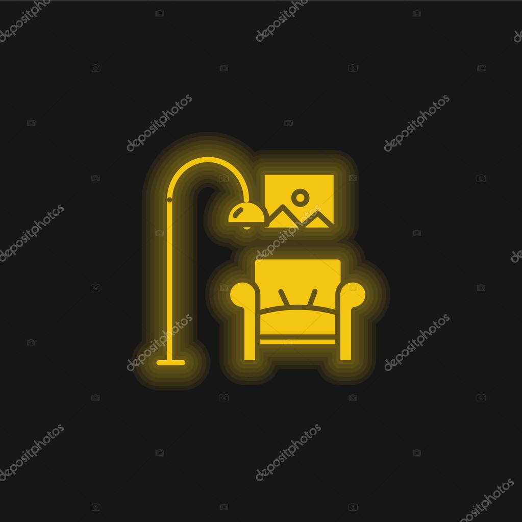 Armchair yellow glowing neon icon
