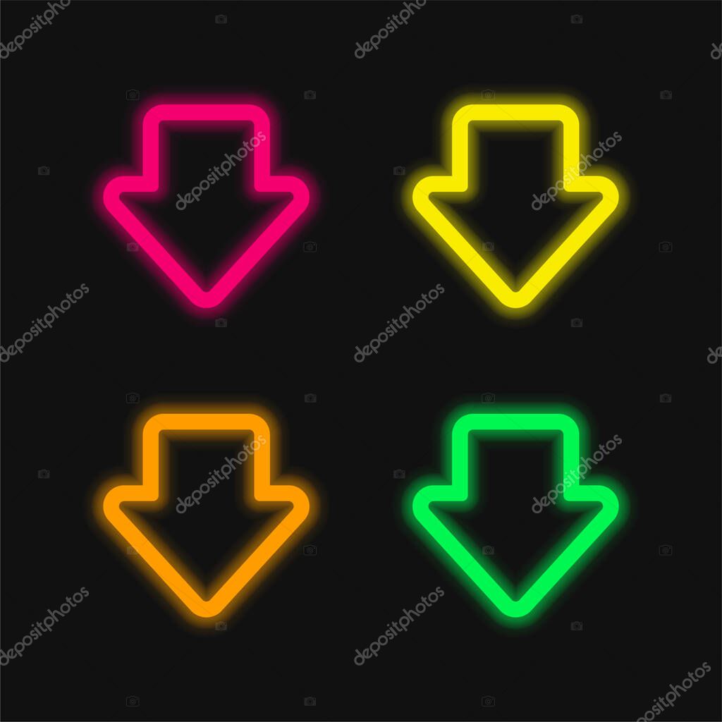Arrow Gross Outline Pointing Down four color glowing neon vector icon