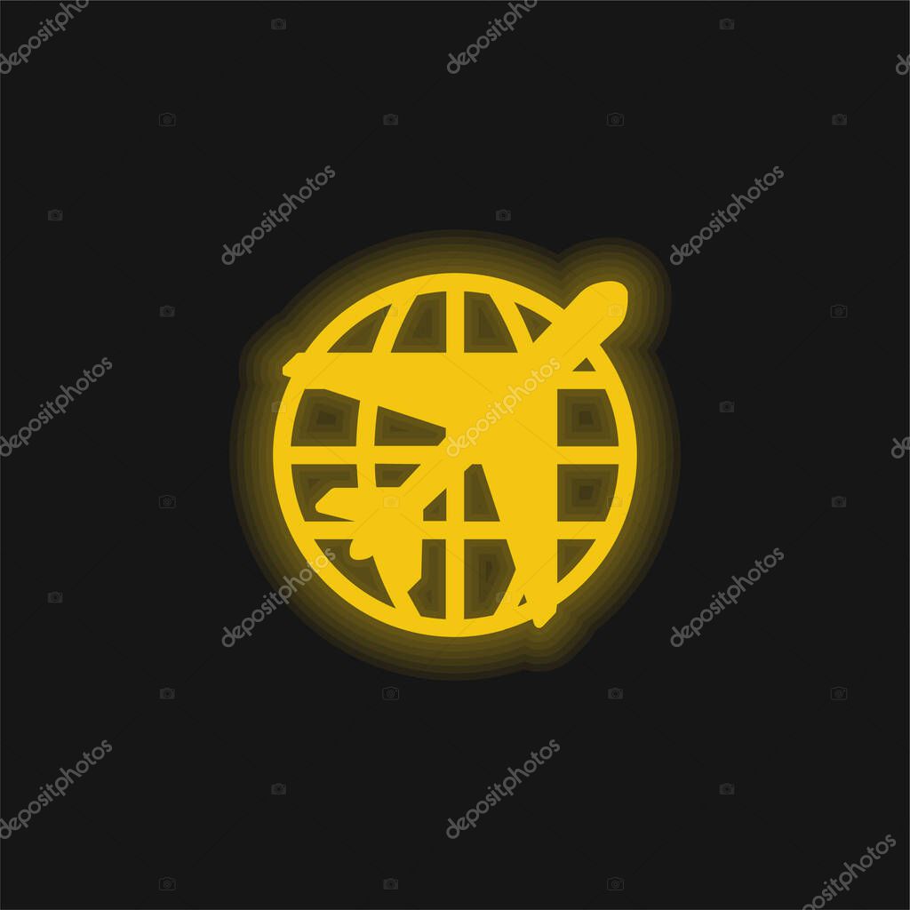 Airport yellow glowing neon icon