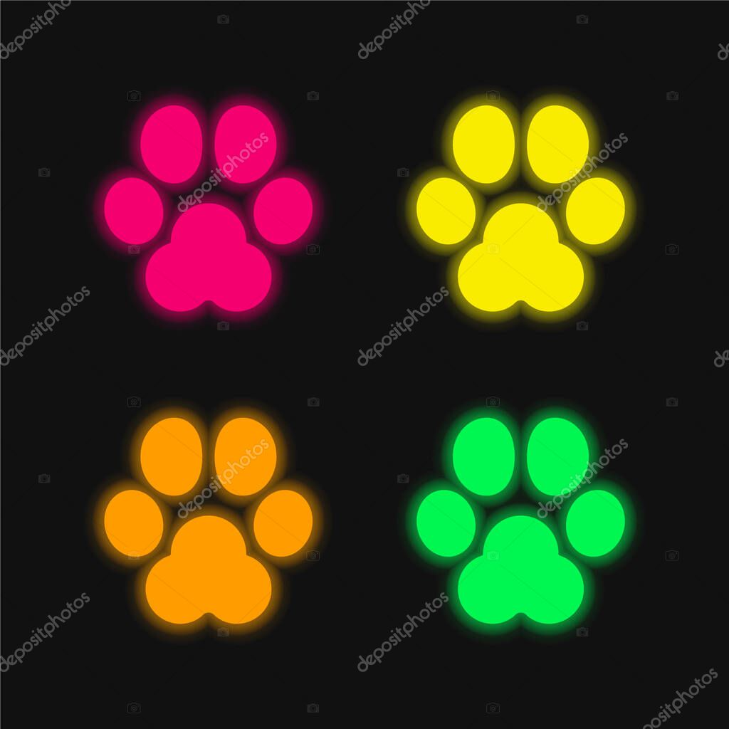 Animal Track four color glowing neon vector icon