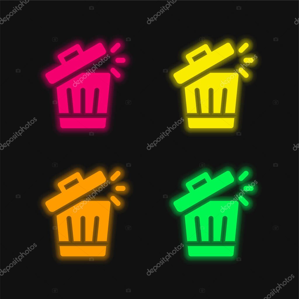 Bin four color glowing neon vector icon