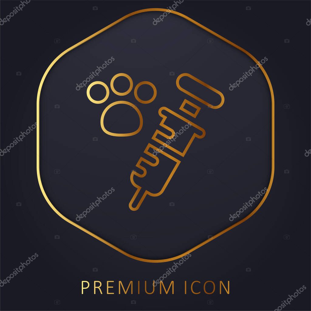 Animal Vaccination golden line premium logo or icon