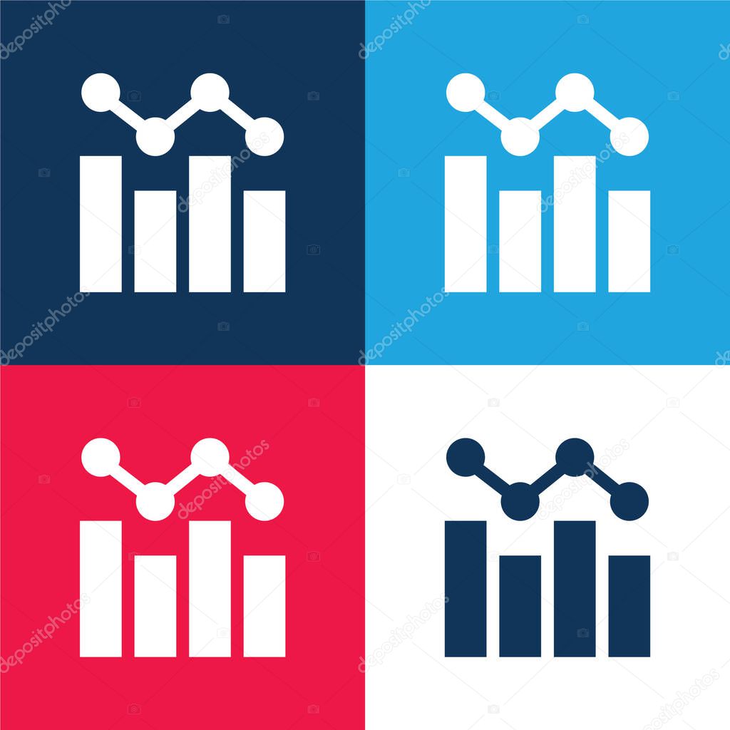 Bar Chart blue and red four color minimal icon set