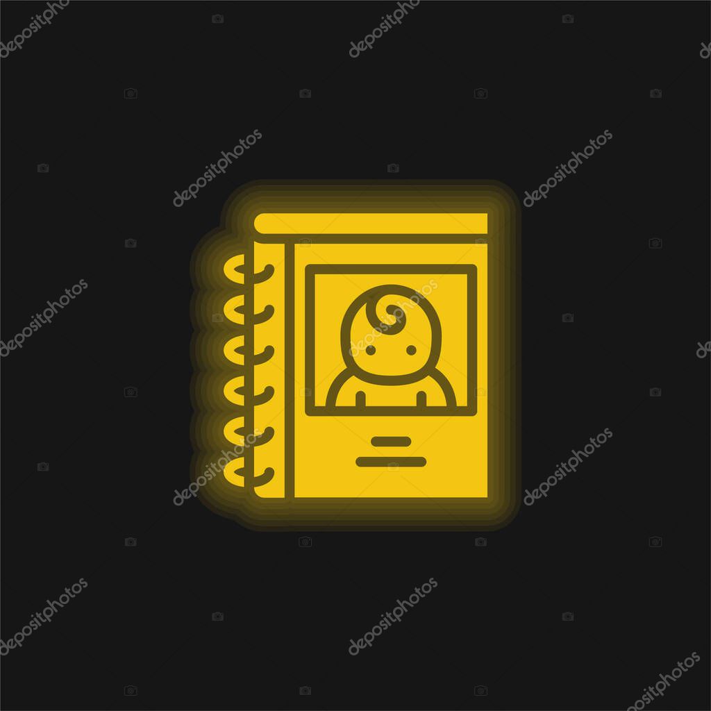 Baby Book yellow glowing neon icon