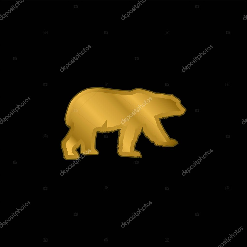 Bear Black Shape gold plated metalic icon or logo vector