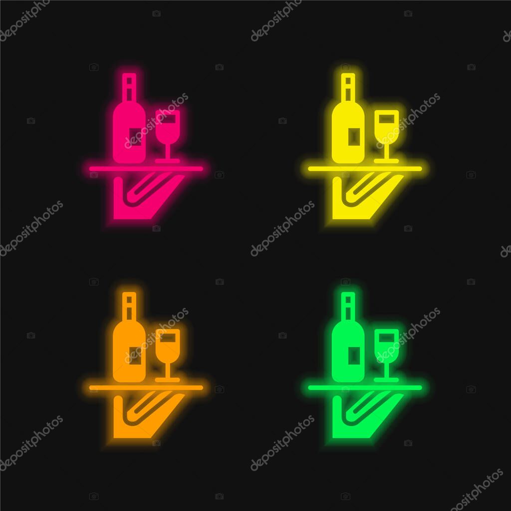 Bar Service four color glowing neon vector icon