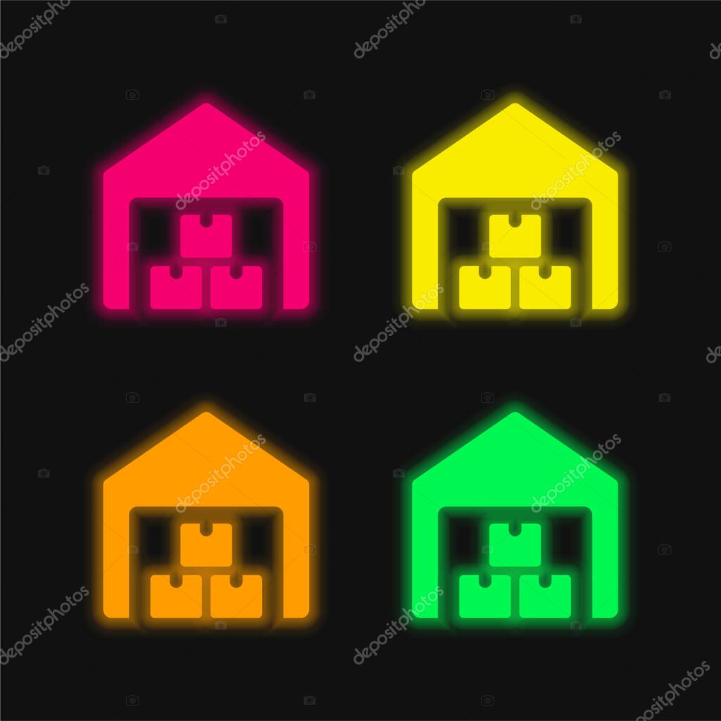 Boxes four color glowing neon vector icon
