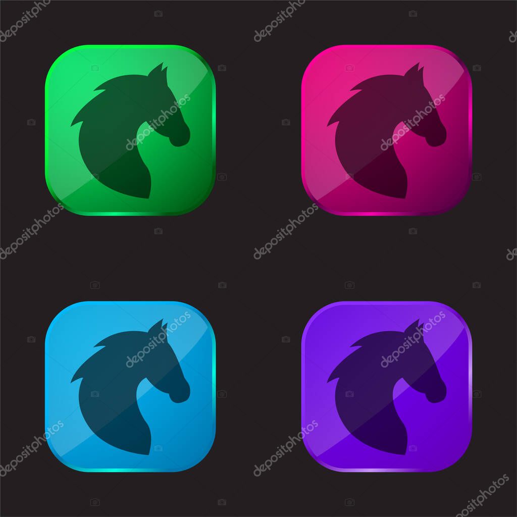 Black Head Horse Side View With Horsehair four color glass button icon