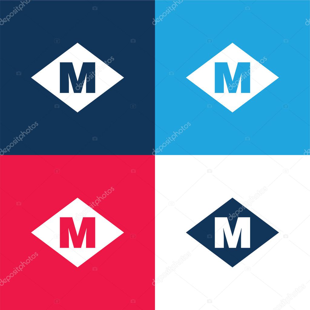 Barcelona Metro Logo blue and red four color minimal icon set